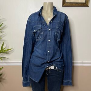 True Religion Women’s Unisex Dark Wash Western Button Down Shirt